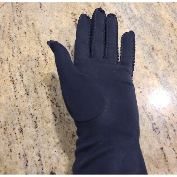 Vintage Size M Blue Nylon Stretch Formal 10.5" Long Gloves Stitching Detail - Picture 12 of 16